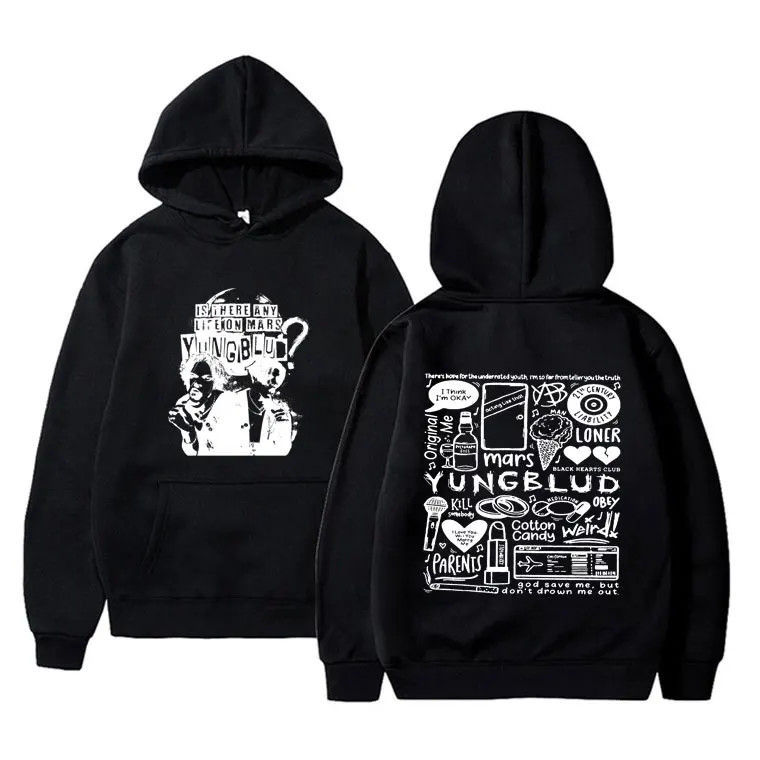 Rock Singer Yungblud Is There Any Life on Mars Double Sided Print Hoodie Male Casual Sweatshirt Men's Vintage Oversized Hoodies