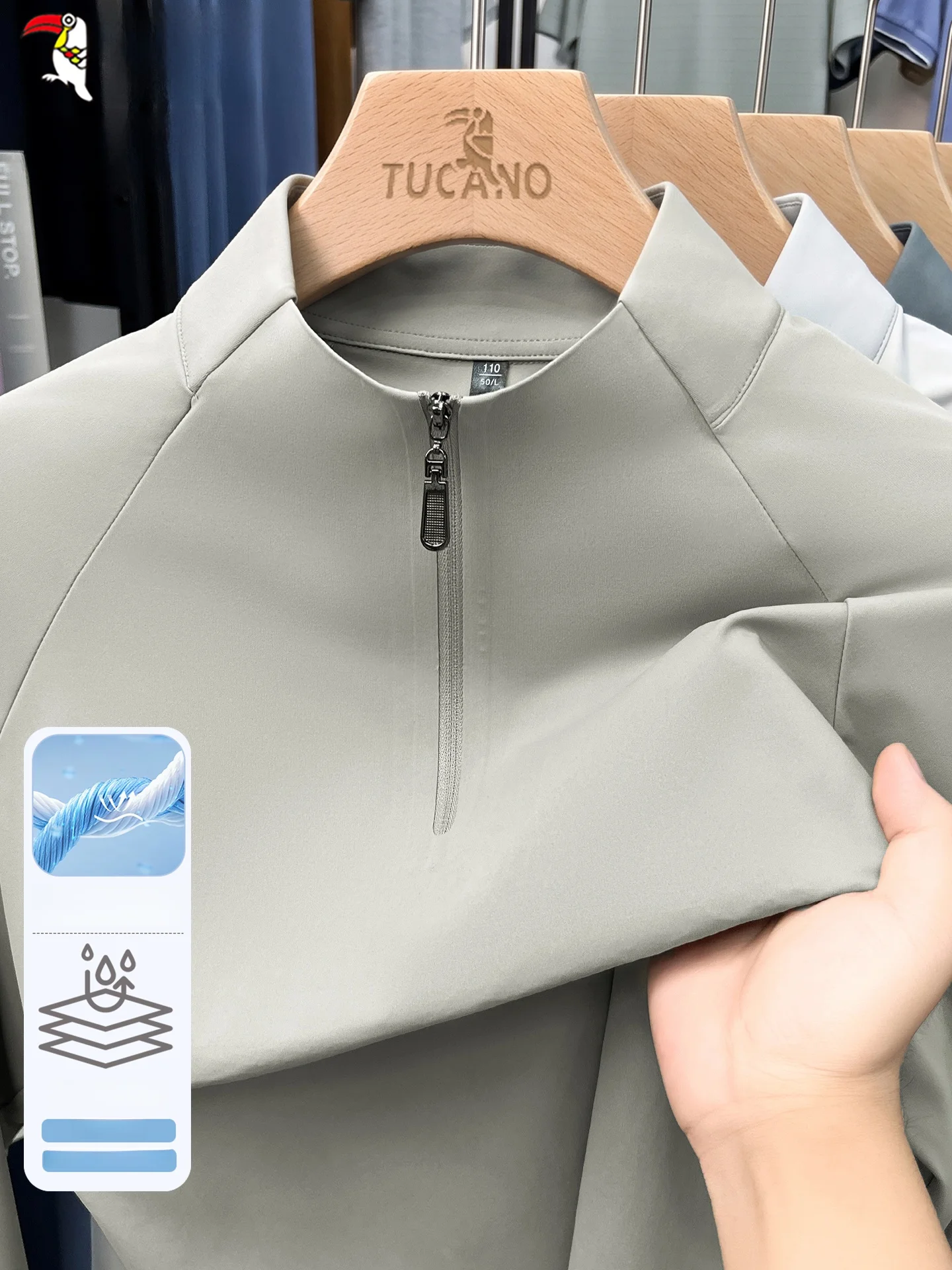 Camiseta Casual de Manga Longa com Zíper para Homens, Confortável, Mistura de Nylon e Poliéster, Ajuste Padrão, Estilo Casual...