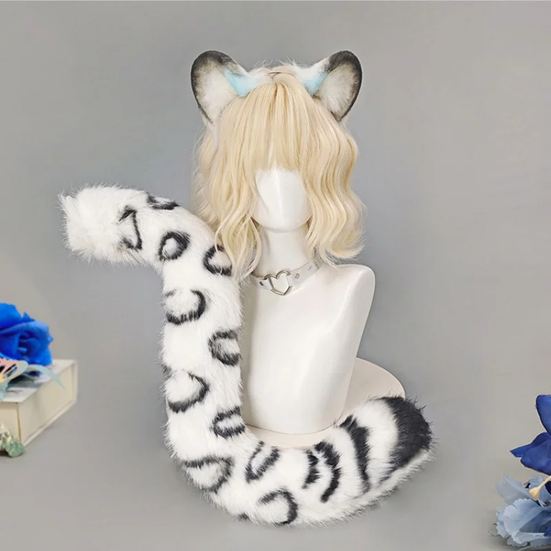 

Набор из искусственного меха, снежный леопард, повязка на голову с леопардовым принтом, хвост, плюшевые круглые уши, заколки для волос для косплея, вечерние реквизит для косплея, повязка для волос в стиле Лолиты