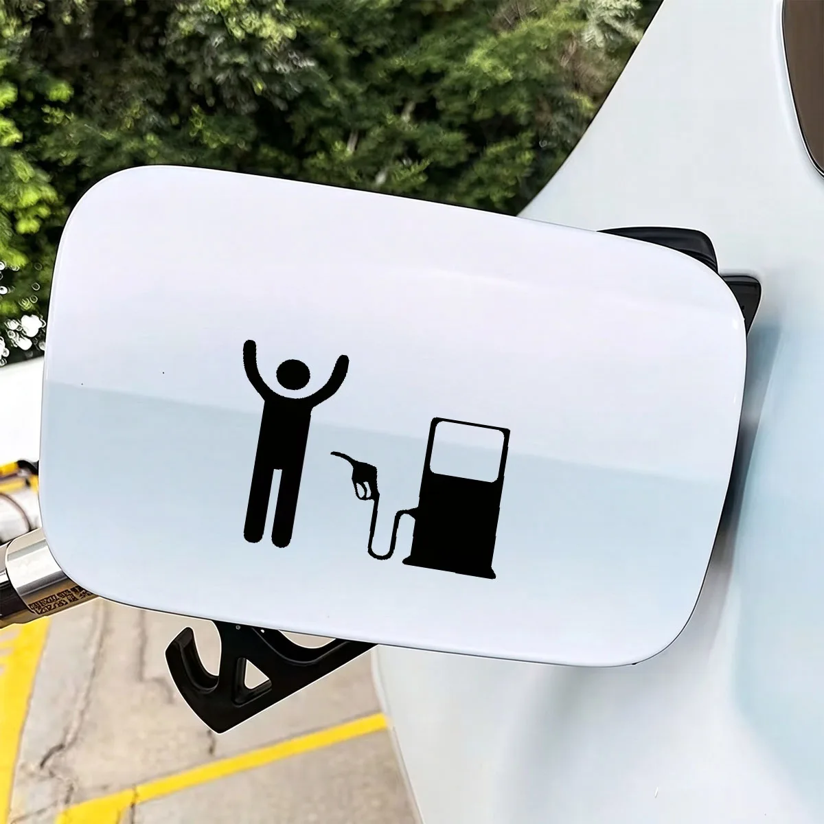 Happy Man & Gas Pump Car Sticker, Funny Fuel Tank Cover Decal, Waterproof Car Window Bumper Decors