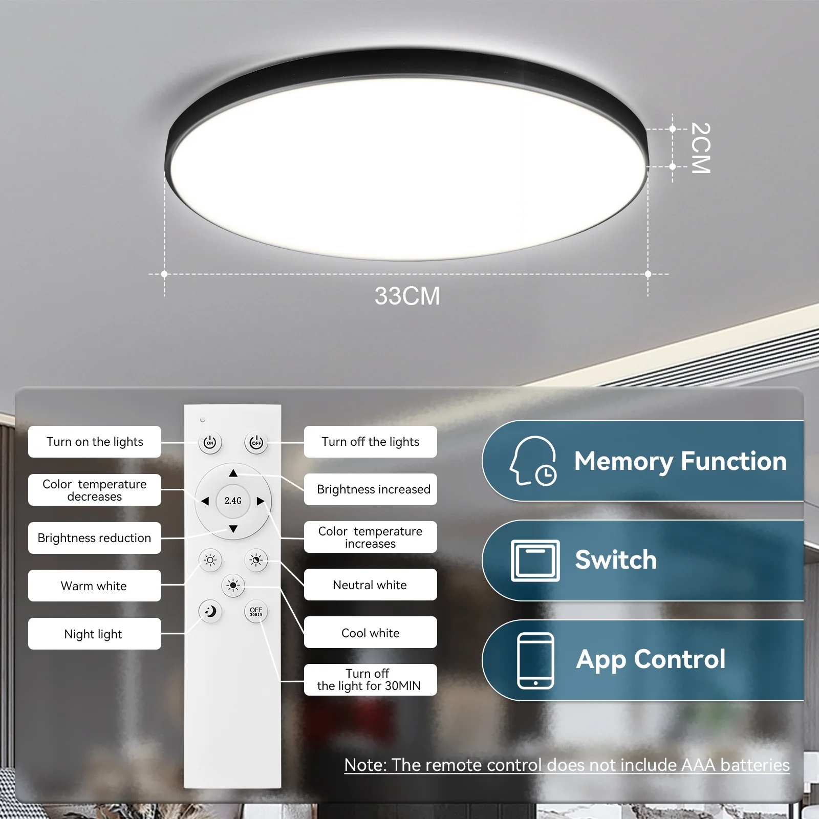 Imagem -04 - Lâmpada Led Light Teto para Quarto Quarto Lâmpadas com Controle Remoto Regulável 30w 110v Iluminação Luz de Teto para Sala