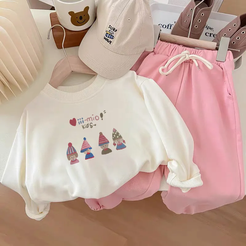 Childrens Autumn Round Neck Hoodie 2024 Girls Korean Cartoon Western Style Loose Versatile Long Sleeve Top Kids Girls Pullovers