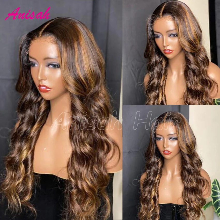 Ombre Human Hair Lace Front Wigs for Black Women Transparent Lace Frontal Wigs Glueless Body Wave Highlight Wigs Human Hair