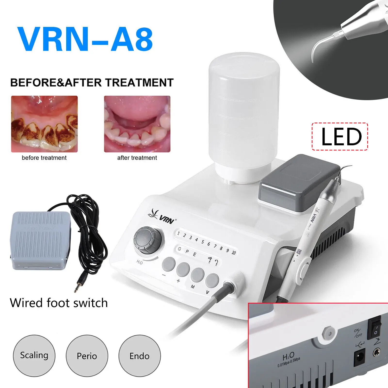 Détartreur ultrasonique dentaire de contrôle sans fil avec des poignées de LED Handpiece détachable VRN-A8 des embouts pour l'EMS