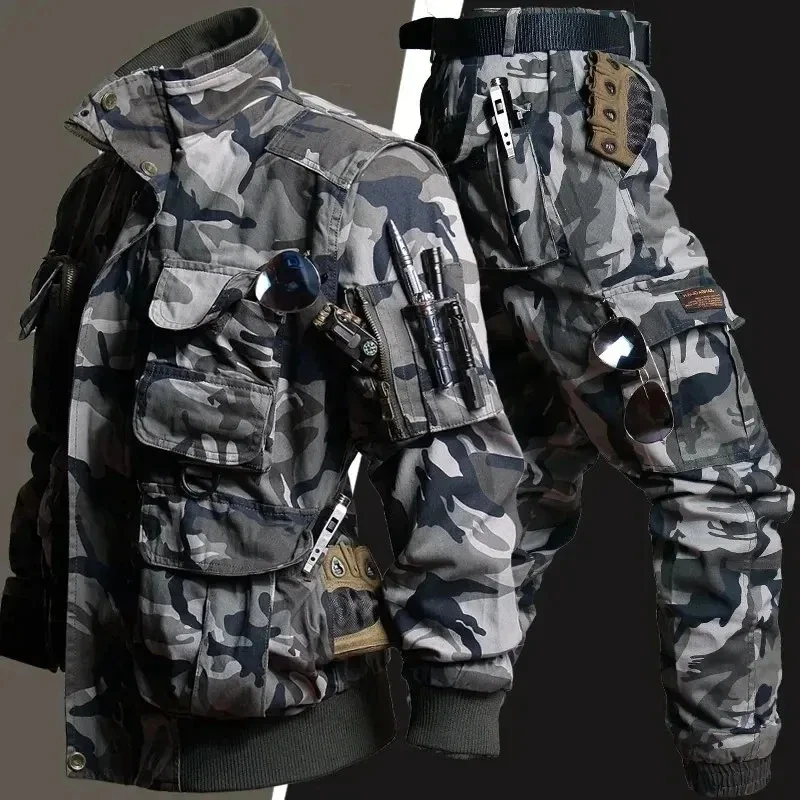 Taktische Cargo-Sets Herren Soft shell Multi-Pocket-Tarnung Jagd anzug Outdoor-Wander training Kampf ladung zweiteiliges Set