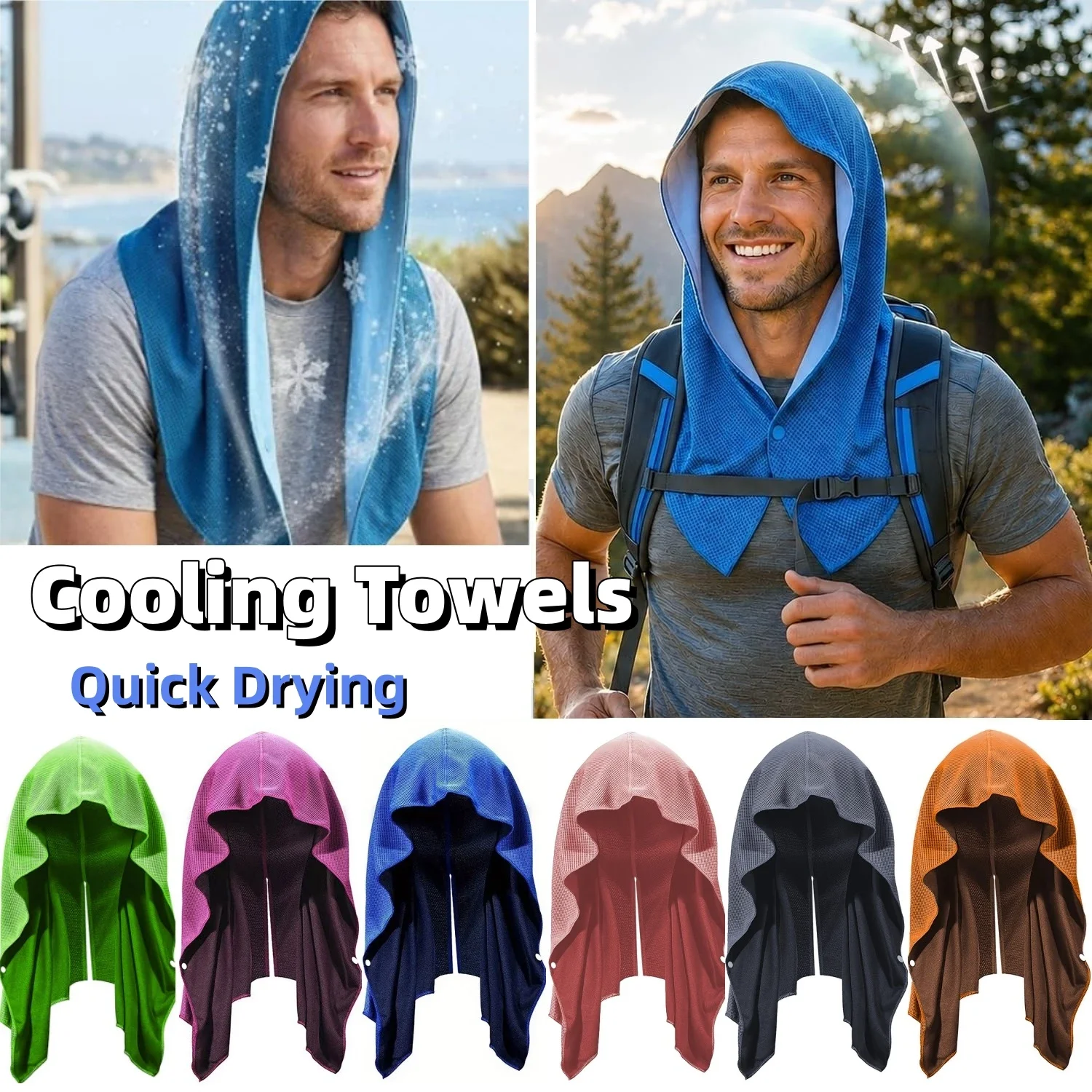 Cooling Hoodie Towel UPF50+ Sun Protection Cooling Head Towels Quick Drying Cooling Neck Wraps Ice Towels for Sport Gym Workout
