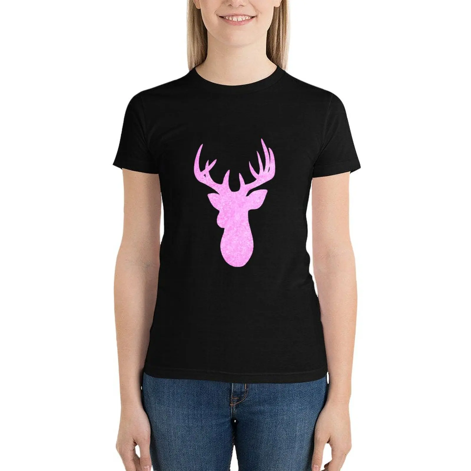 Sparkly reindeer T-Shirt summer tops plus size tops graphics black t shirts for Women