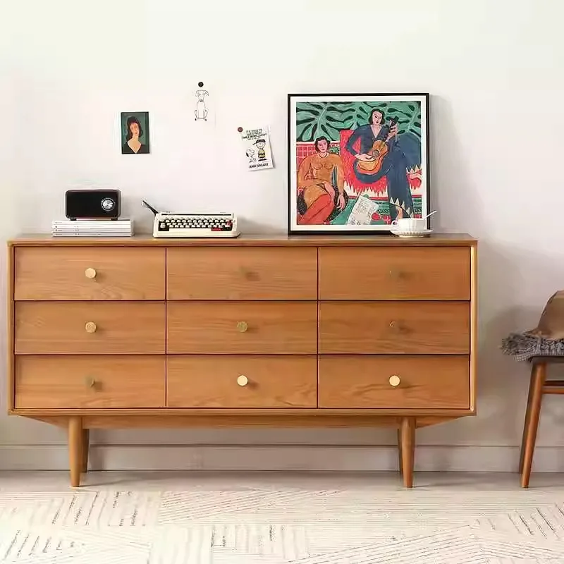 Customizable Nordic Cherry Nine Dou Solid Wood Japanese Storage Black Walnut Drawer Cabinet