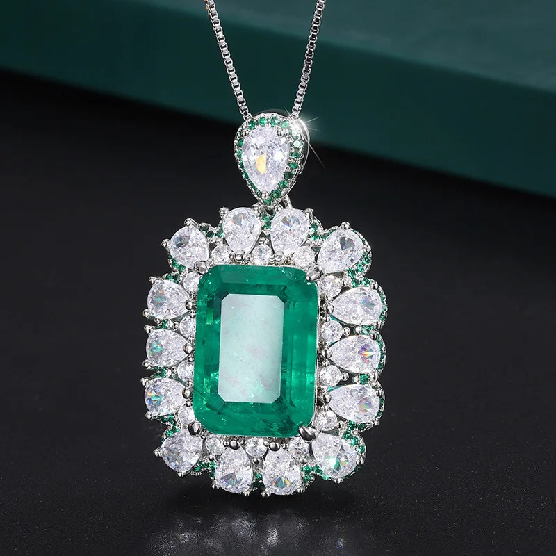 Jewelry Gold-Plated European and American Fashion Gemstone Color-Block Square 13*18 Pendant Necklace