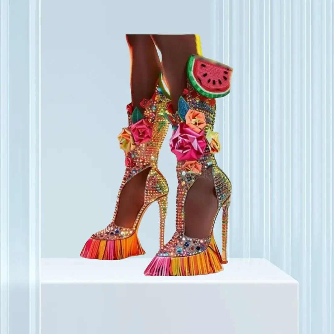 

Flower Decor Crystal Boots Strange Style Sandals Novel Style Shoes for Women Cover Toe Wedding Shoes 2025 Zapatillas Mujer