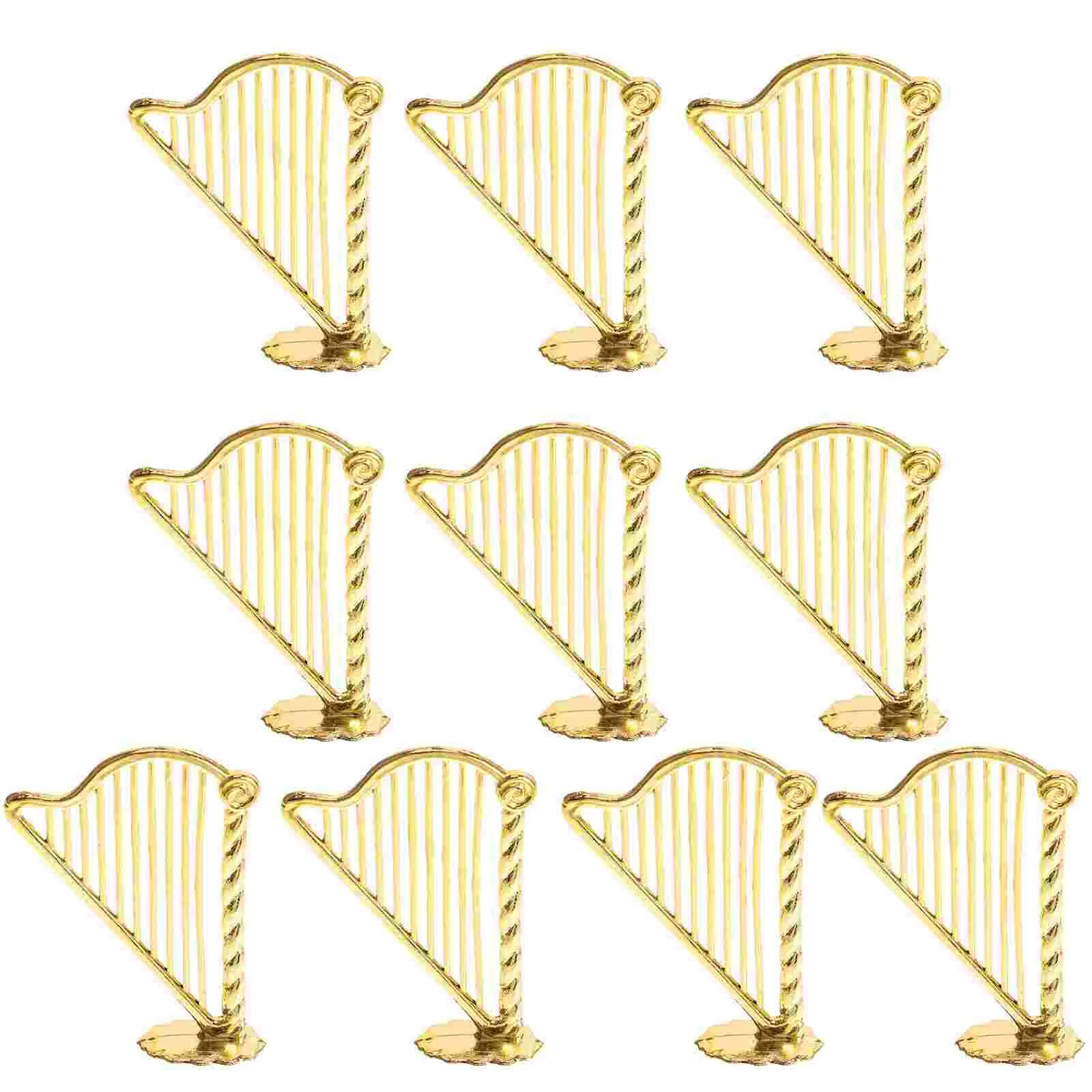 10 Pcs Xmas Tree Musical Instrument Christmas Hanging Ornament Fairy Lights Miniature Dollhouse Harp Golden Plastic