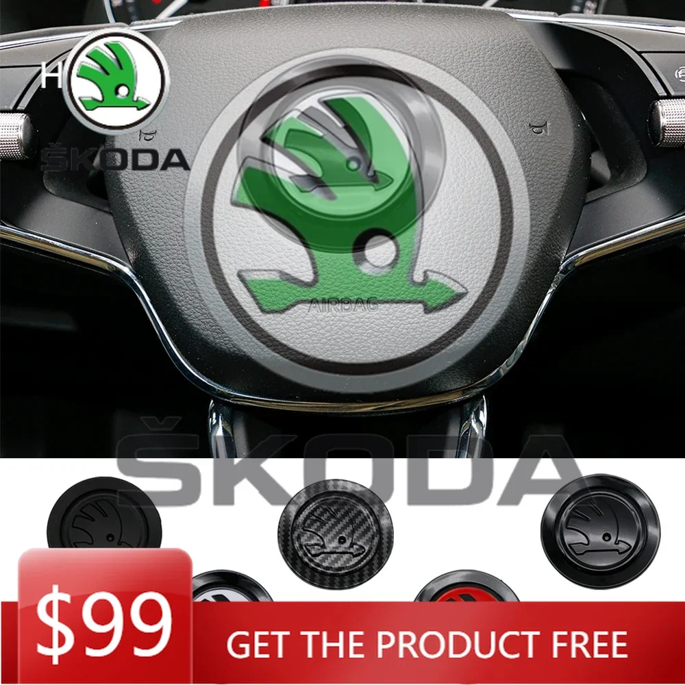 

For Skoda Car Sticker Hot 6cm ABS Car Steering Wheel Emblem For Skoda Logo Superb Octavia Rapid Kodiaq Kamiq Karoq Rapid Fabia A