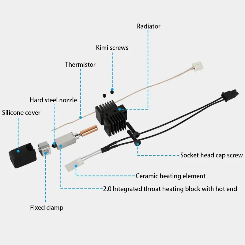 Upgrade Hotend For Qidi X Plus 3/X Max 3/X Smart 3/Q1 Pro Hardened Steel Nozzle Hotend 50W 3D Printer Accessories