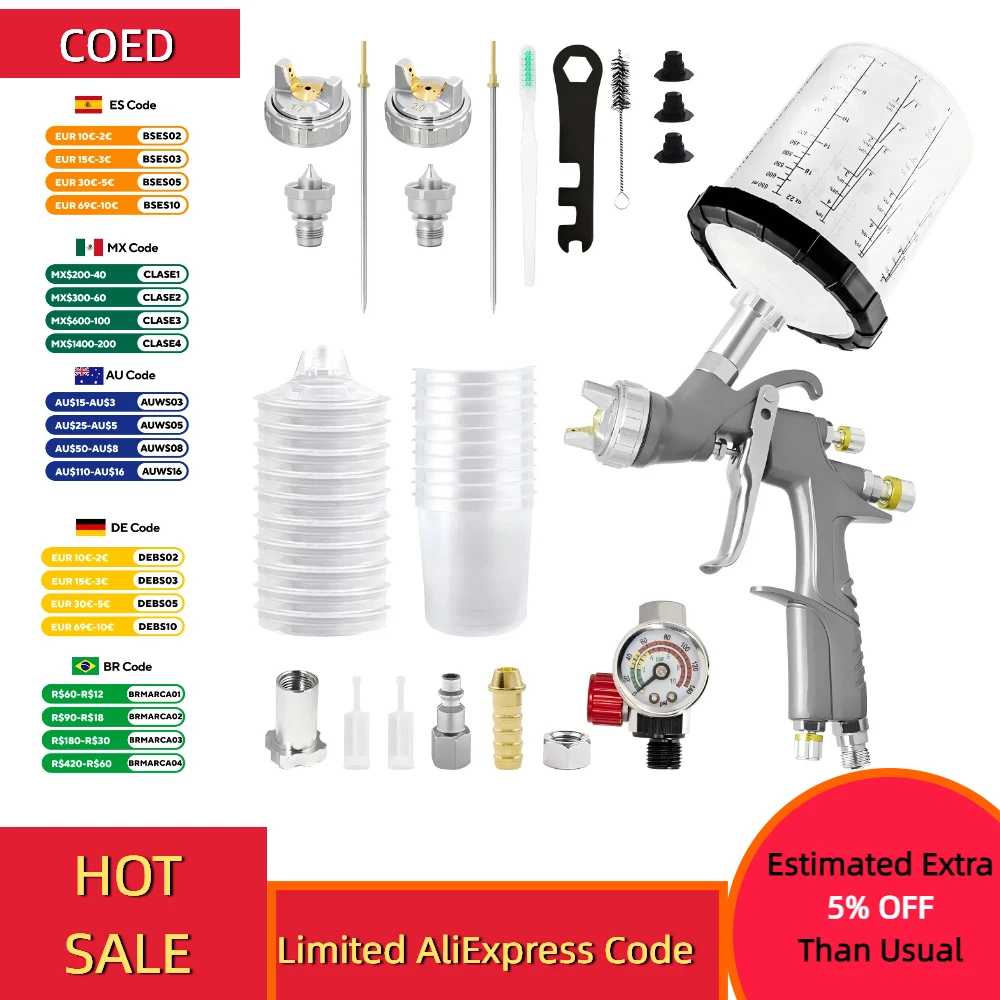 

A610 LVLP Air Spray Gun With 1.3/1.7/2.0mm Nozzle Car Painting Gun Paint Spray Gun Kit Airbrush Spray Gun