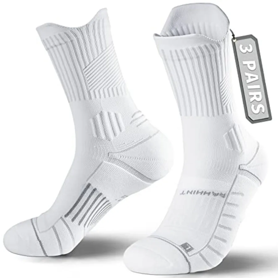 

Compression Running Socks 3 Pairs, Cushion Crew Socks, Anti-Blister Moisture Wicking Athletic Hiking Basketball Socks