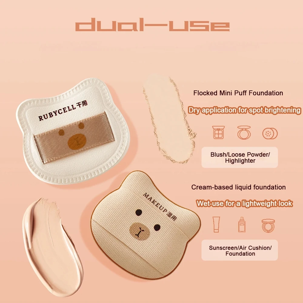 Juego de esponjas de polvo de oso bonito, esponja de uso húmedo y seco flocado suave, Mini esponja para la yema del dedo, cojín de aire flocado agradable para la piel, 5/8 Uds.