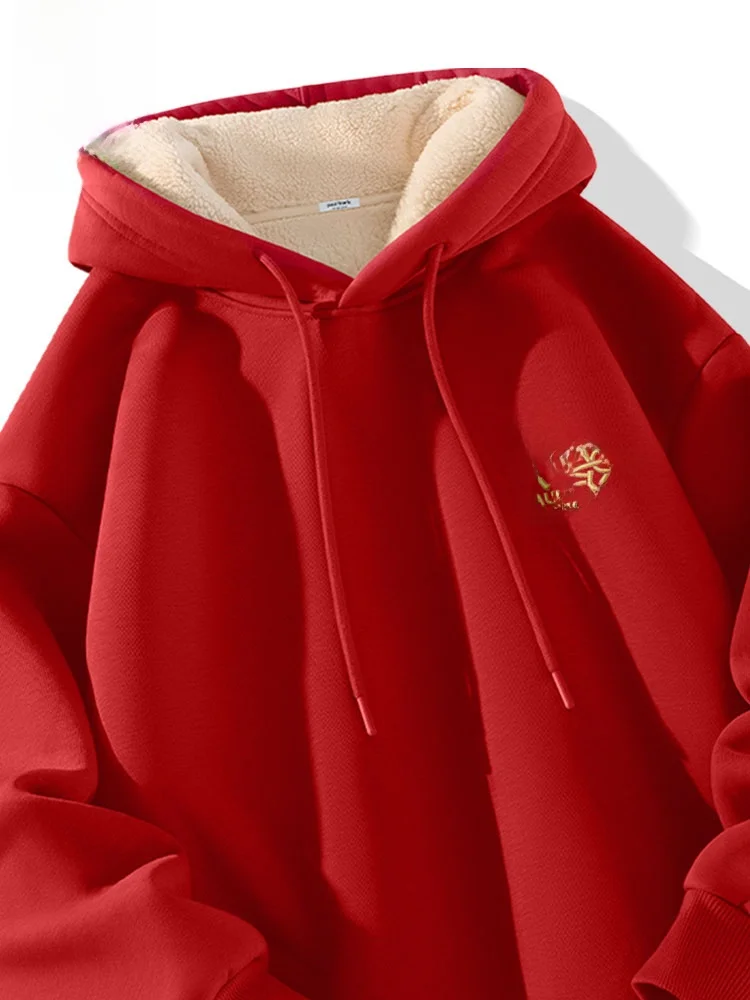 

Monkey Hooded Sweatirt Fce Lined ex Winter Clothing Red Color for 2026 Year Youth Faion