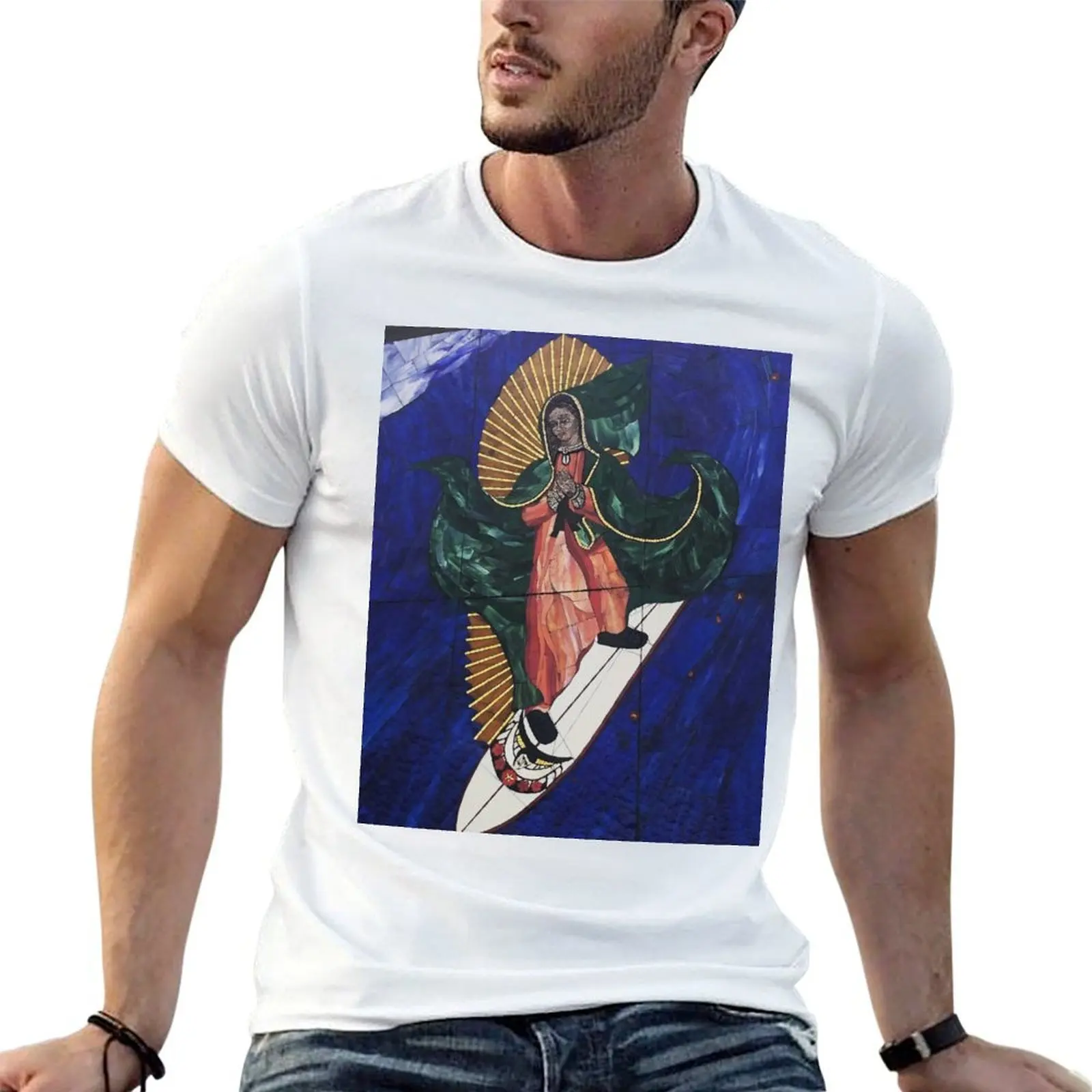 Virgin Mary lady of Guadalupe surfing San Diego T-Shirt designer shirts vintage graphic tee mens workout shirts