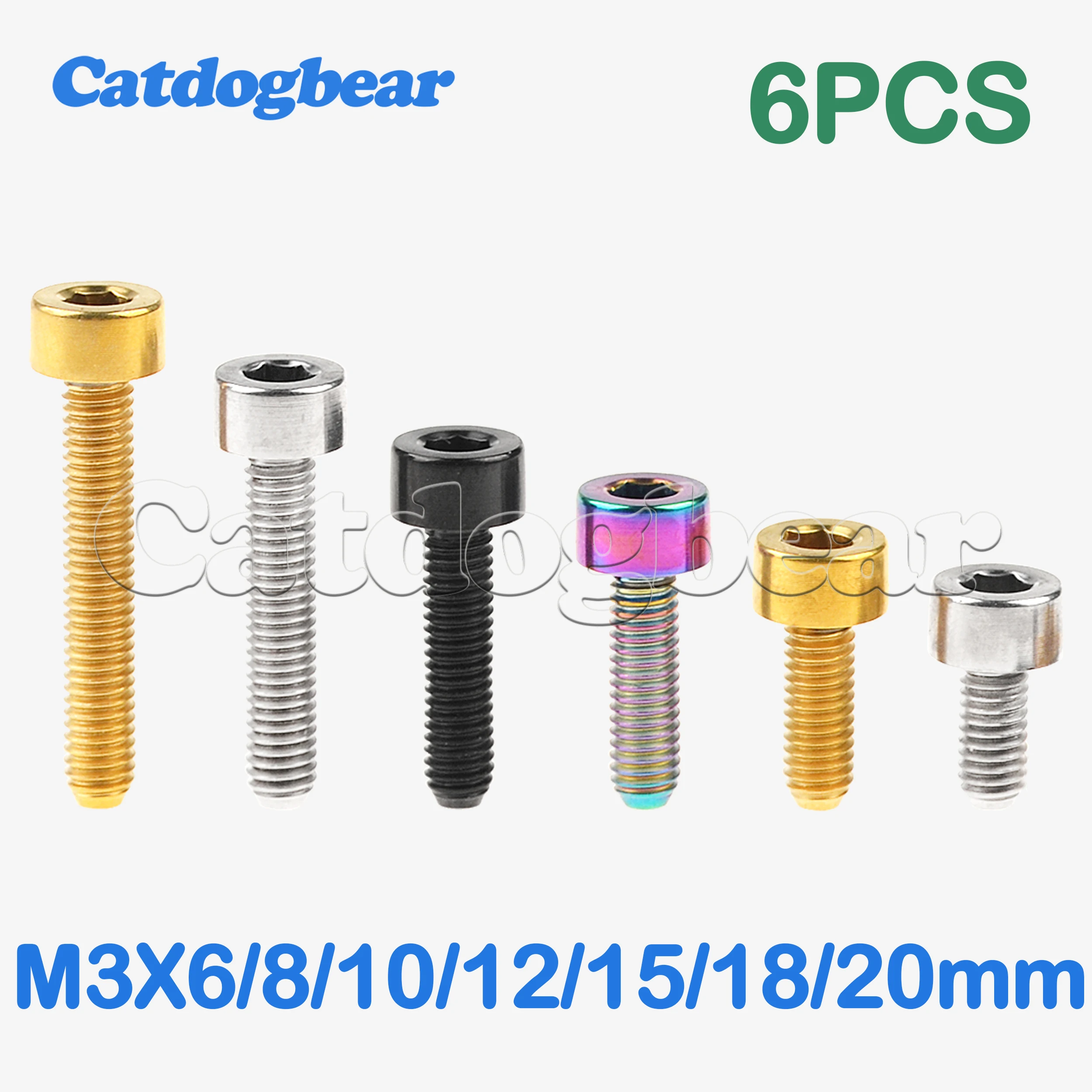 

Catdogbear 6PCS Titanium Ti Bolts M3 X 6 8 10 12 15 18mm Inner Hexagon Screws DIN912 for Bike Ti Fastener