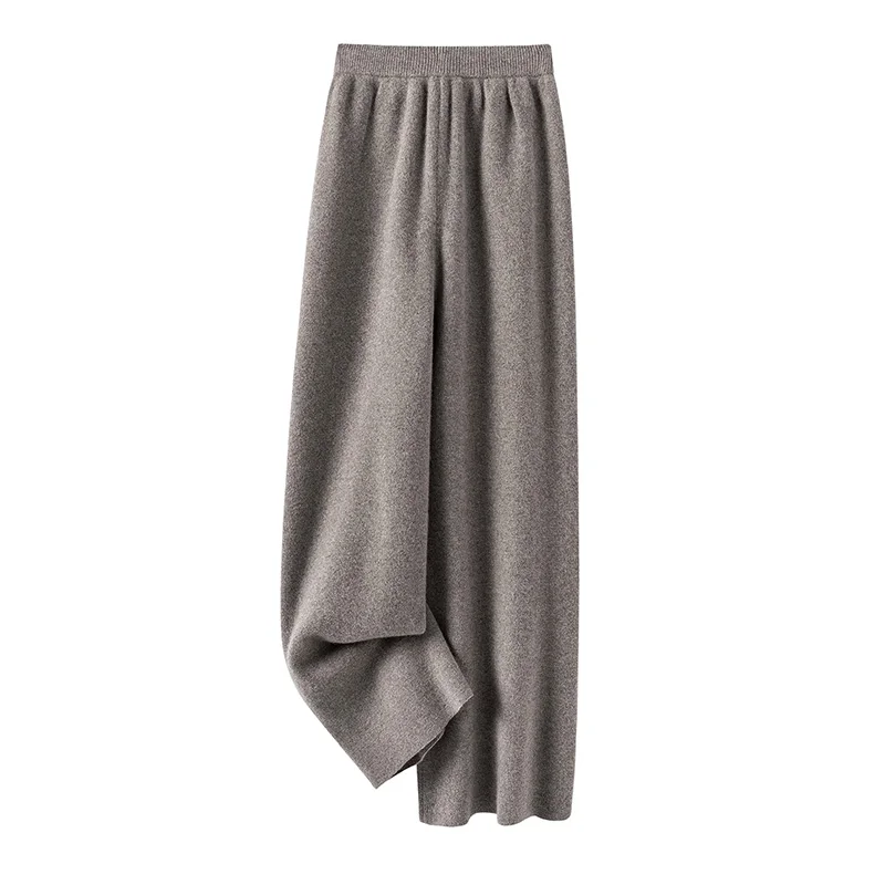 FRSEUCAG New 26 women's 100% Australian wool wide leg casual knitted autumn and winter warm women's long wool pants solid color