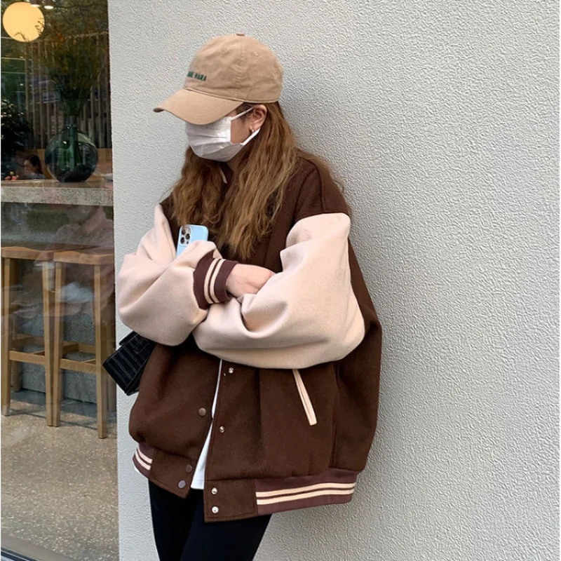 Deeptown Vintage Oversized Baseball Jacket Women Korean Fashion Streetwear Jacket 2000s Aesthetic College Harajuku Coat Bomber