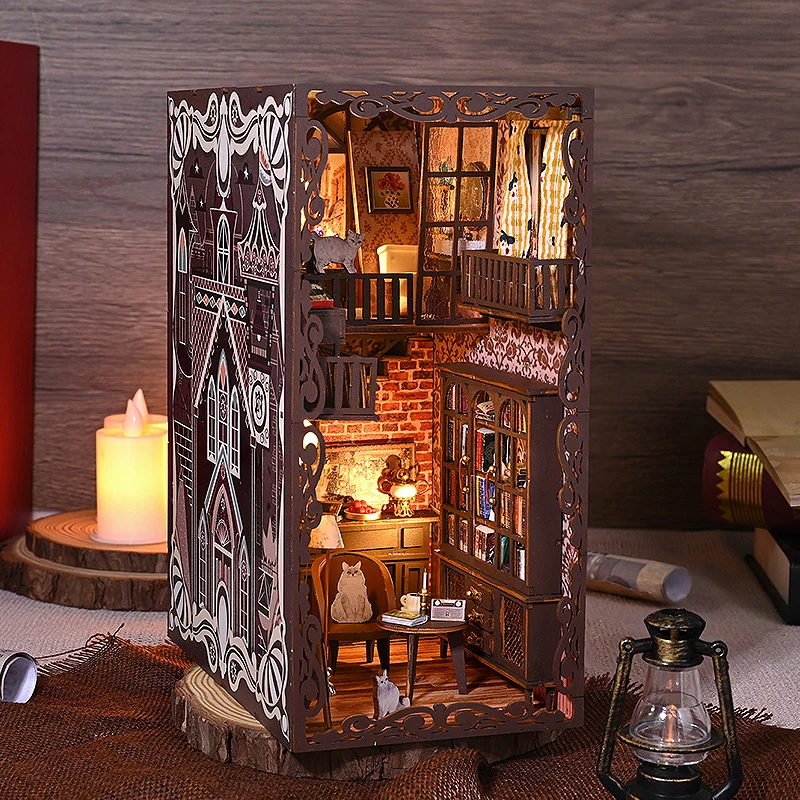 Diy Book Hoekit Miniatuur Poppenhuis Met Led Licht 3d Puzzel Modelbouw Houten Boekenplank Speelgoed Volwassenen Verjaardagscadeau