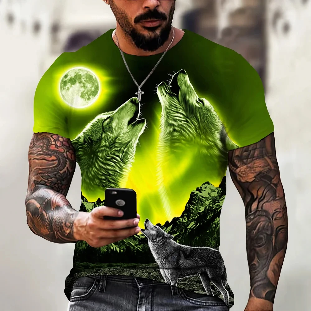 2024 Wolf T Shirt For Mens Animal Print Short Sleeve Top 3D Casual Street Man's T-shirt Oversized Tee Shirt Men Vintage Clothing