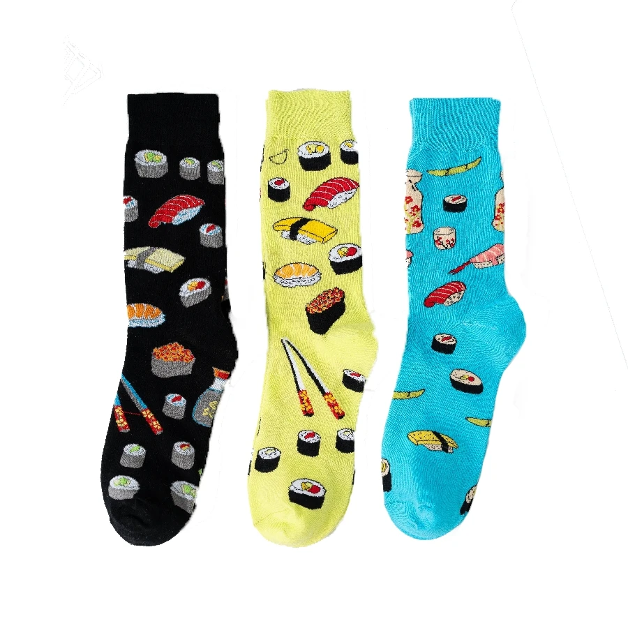 3 Pairs of New Sushi Pattern Men\'s Couple Cotton Socks Fashion Trend Tube Socks