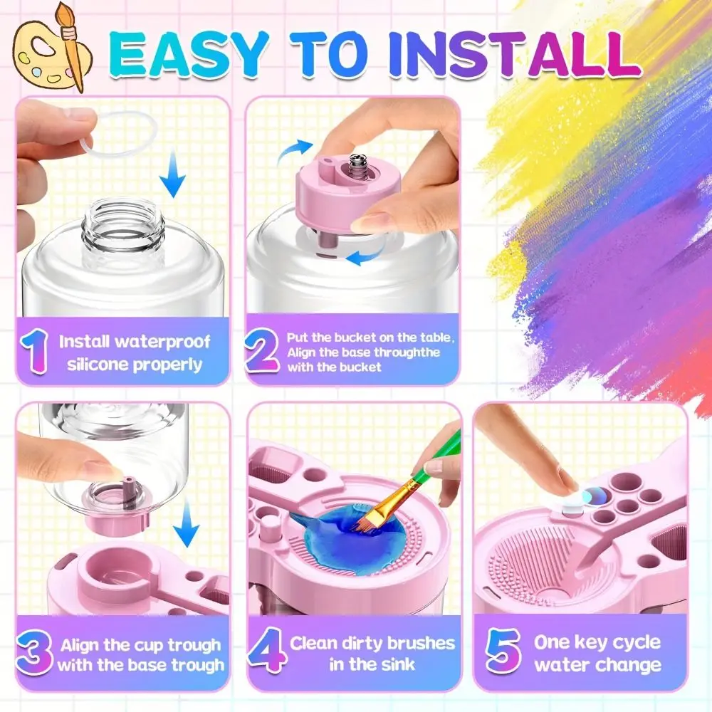 Limpiador de Pinceles 6 en 1 con Diseño de Soporte para Pinceles, Circulación de Agua Mejorada, Limpiador de Pinceles para Pigmentos a Base de Agua
