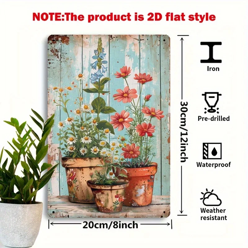 Vintage Butterfly & Flower Pot Metal Wall Art, 8x12 Inch - Perfect for Home, Florist Shop, or Cafe Decor Butterfly Decor, Perfec