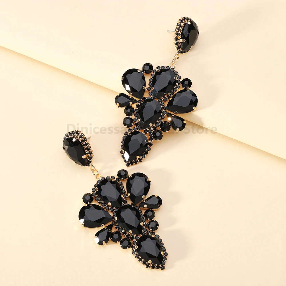 Bohemian Fashion Big Dangle Earrings for Women Exaggerated Chandelier Luxury Colorful Sparkly Crystal Prom Party Jewelry