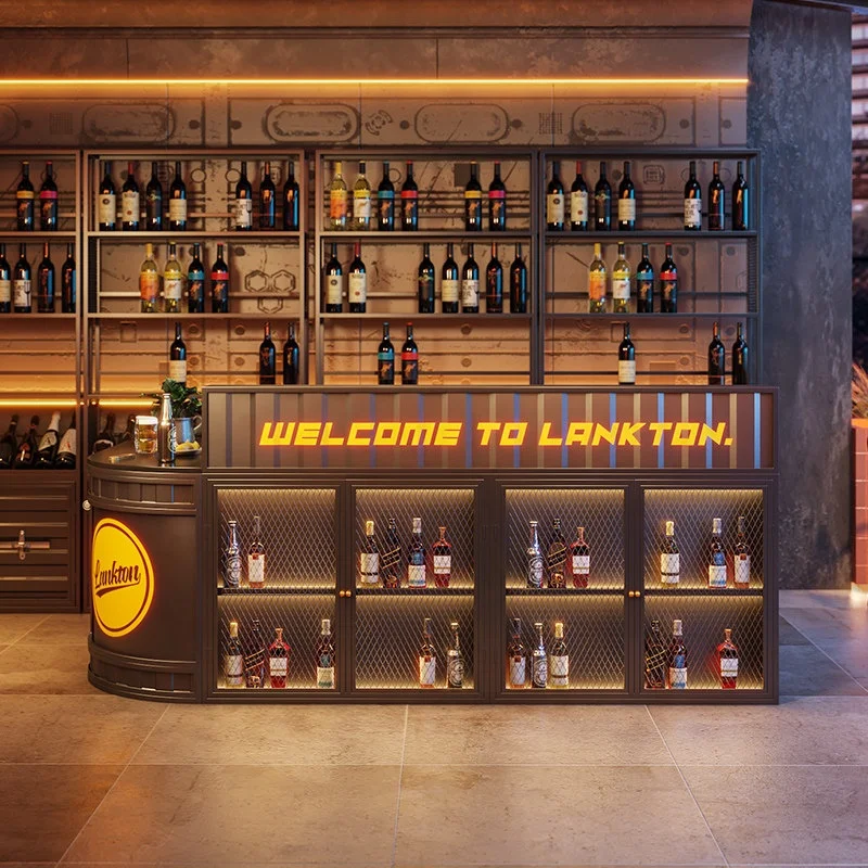 Industrial Commercial Bar Counter With LED Light And Storage For Cafe Pub Restaurant KTV Custom Size OEM Wholesale