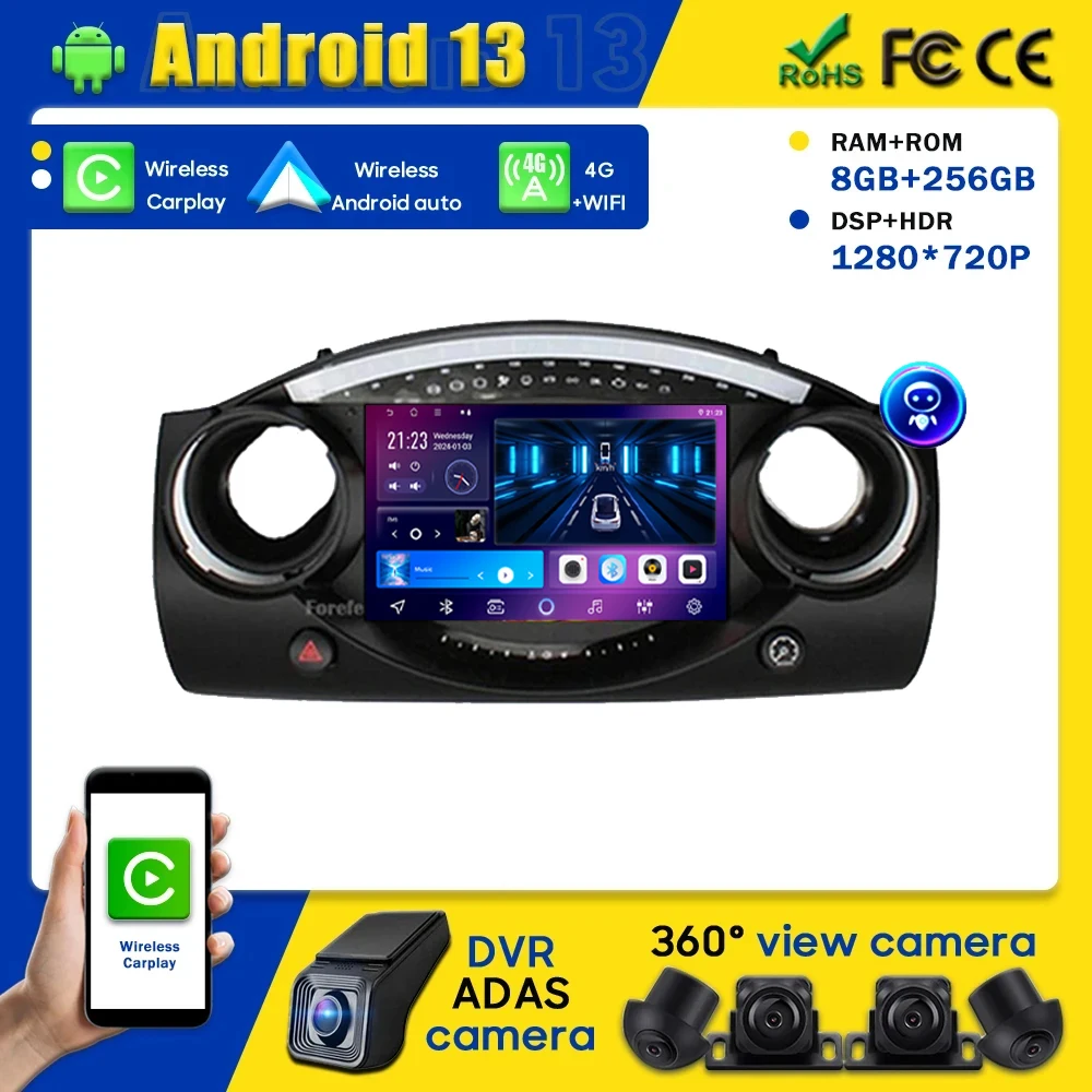 

Android13 Carplay для BMW Mini Cooper S R50 R52 R53 2004 -2007 мультимедийный автомобильный плеер навигация Сенсорный экран стерео радио GPS