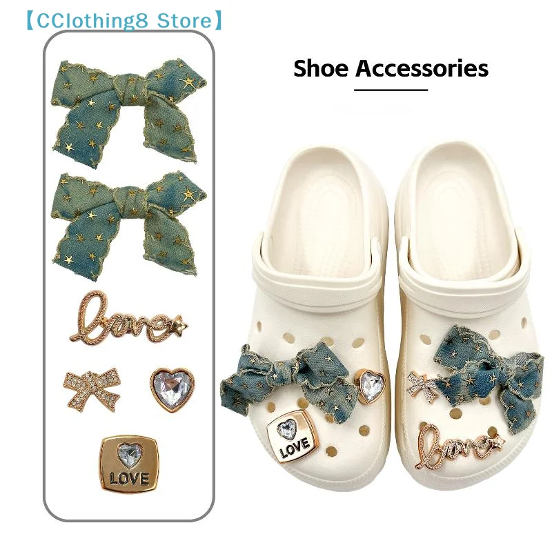 

Ins Style Denim Bow Shoe Charm Trendy Rhinestone Bowknot Shoe Decoration Kit Creative Vintage Shoe Buckle Holiday Gifts【AliS8】