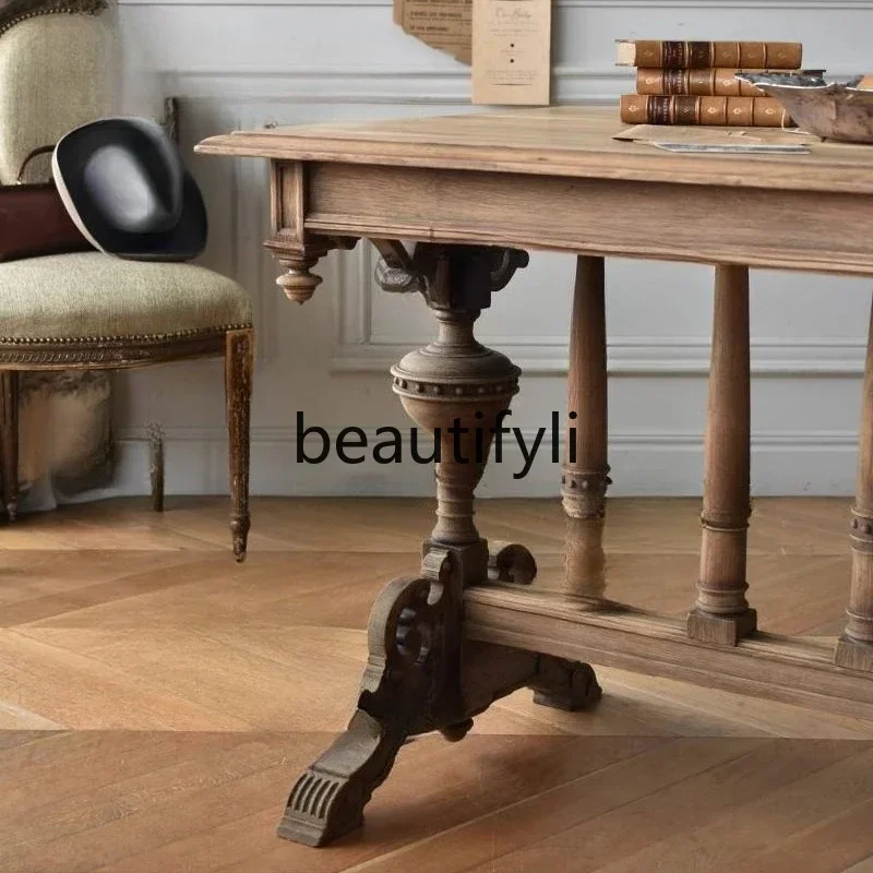 

A48 retro solid wood dining table and chairs/neoclassical old home dining table/small apartment rectangular dining table