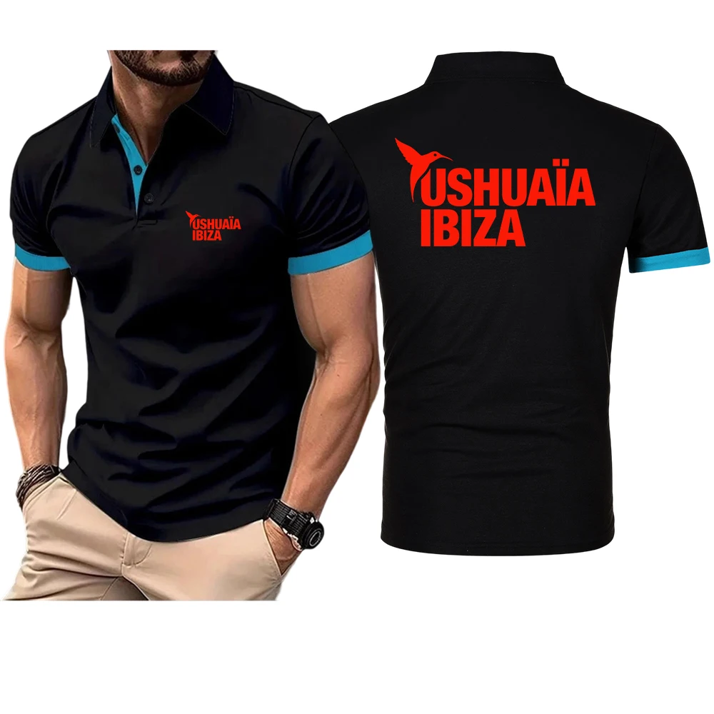 2026 Men's Ushuaia Ibiza Logo Print Summer New Men's Lapel Polo Shirt Short Sleeve Casual Business Fashion Slim Fit T-shirt