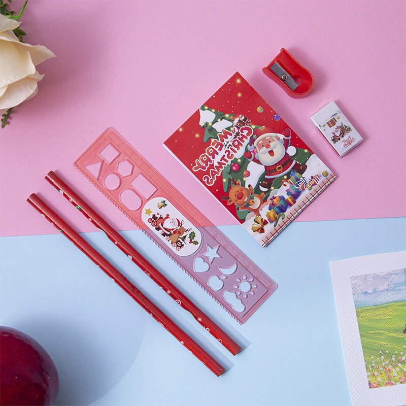 6 шт./компл. Kawaii детские канцелярские принадлежности подарочная коробка детский сад приз подарок карандаш линейка ластик точилка блокнот рождественские подарки