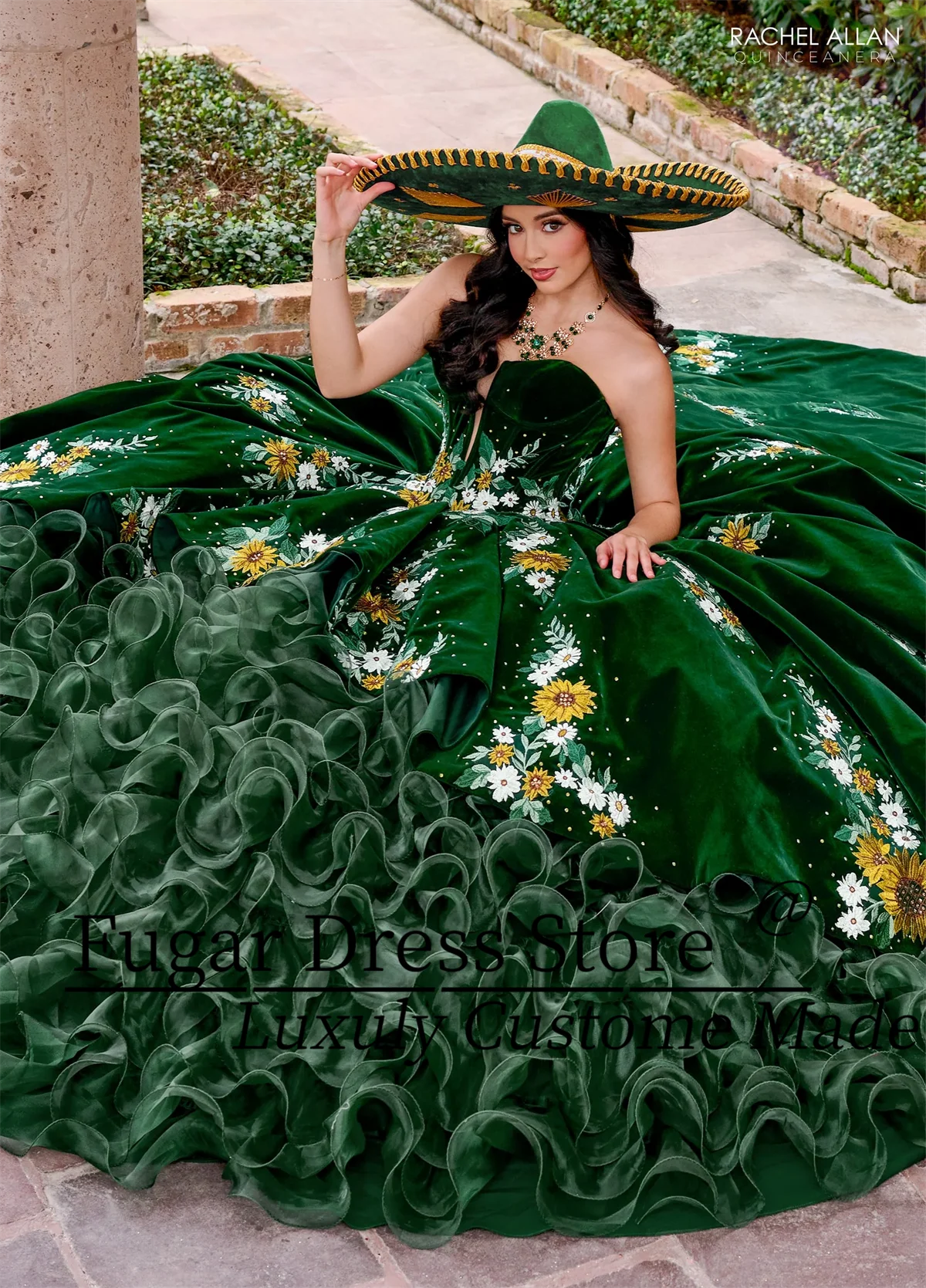 Elegance Velvet Quinceanera Dress Colorful Flower Decals Rich Folded Edges Layered Layer By Layer Sweet 16 Vestidos De 15 Anos