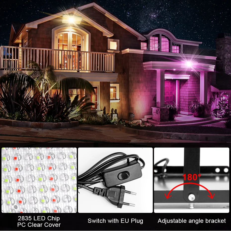 Luz de inundación RGB para exteriores, reflector de 100W, 200W, 300W, IP65, impermeable, LED, CA 220V, con Control remoto y enchufe europeo