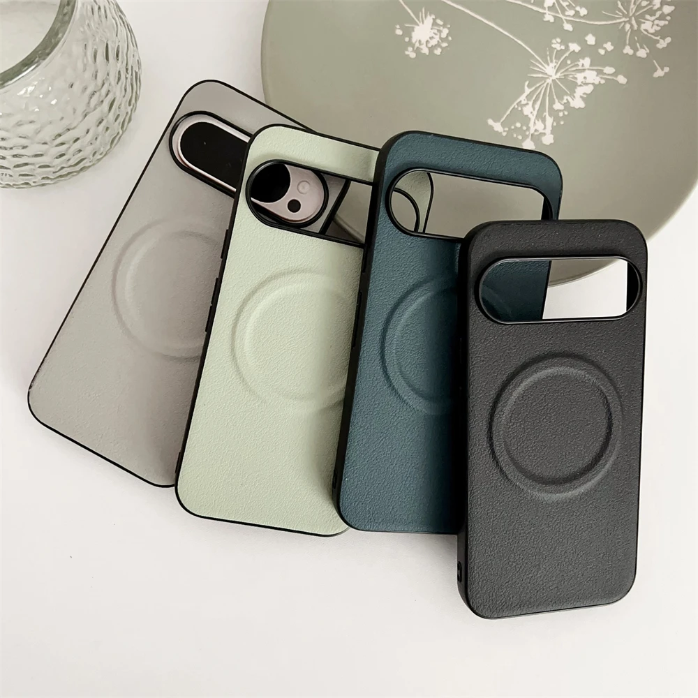 Funda de teléfono mate delgada de cuero vegano más caliente para Google Pixel 10 9 8 7 6 A Pro XL funda a prueba de golpes con carga inalámbrica magnética plegable