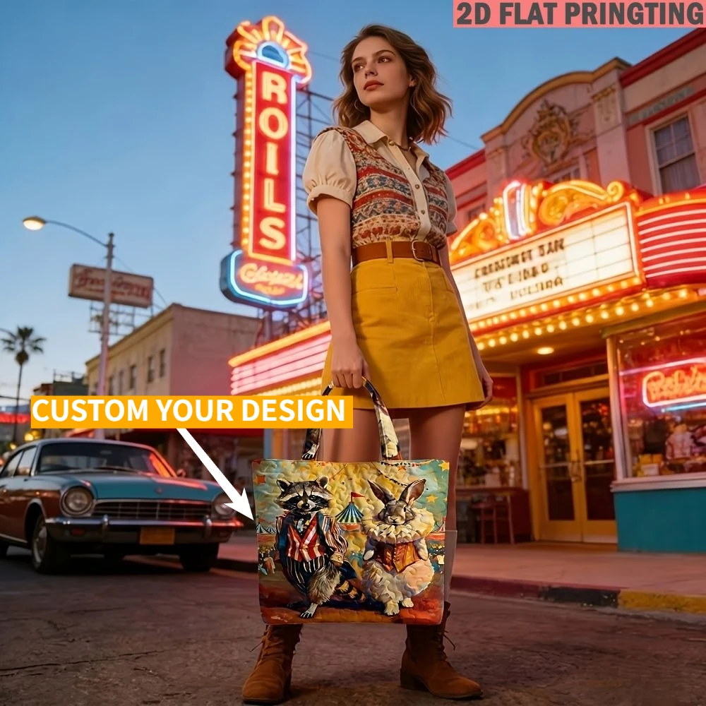1pc Custom Women's Quilted Tote Bag, 2D Flat Print, Spacious Soft-Shouldered, Foldable Large-Capacity Bag for Women's Daily Use
