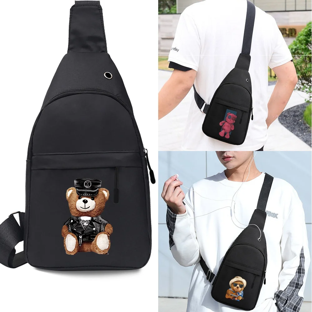 

Male Women Shoulder Crossbody Pack Canvas Waist Pack Bag Chest Bags Sport Short Trip Messengers Backpack Bear Print Traval Bag