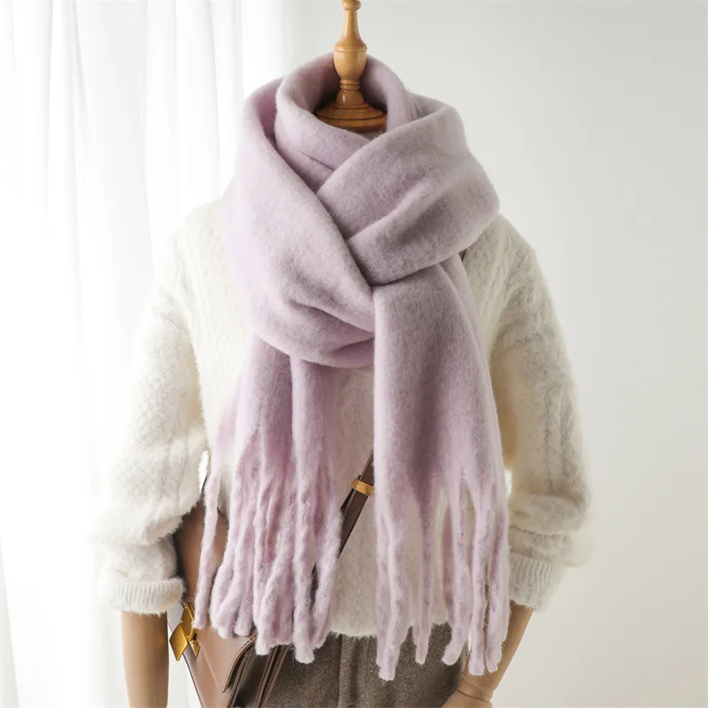 Mahair Rainbow Winter Fashion Design Women Blanket Scarf Luxury Brand Thicken Warm Scarves Tassel Neckerchief Cashmere Shawls