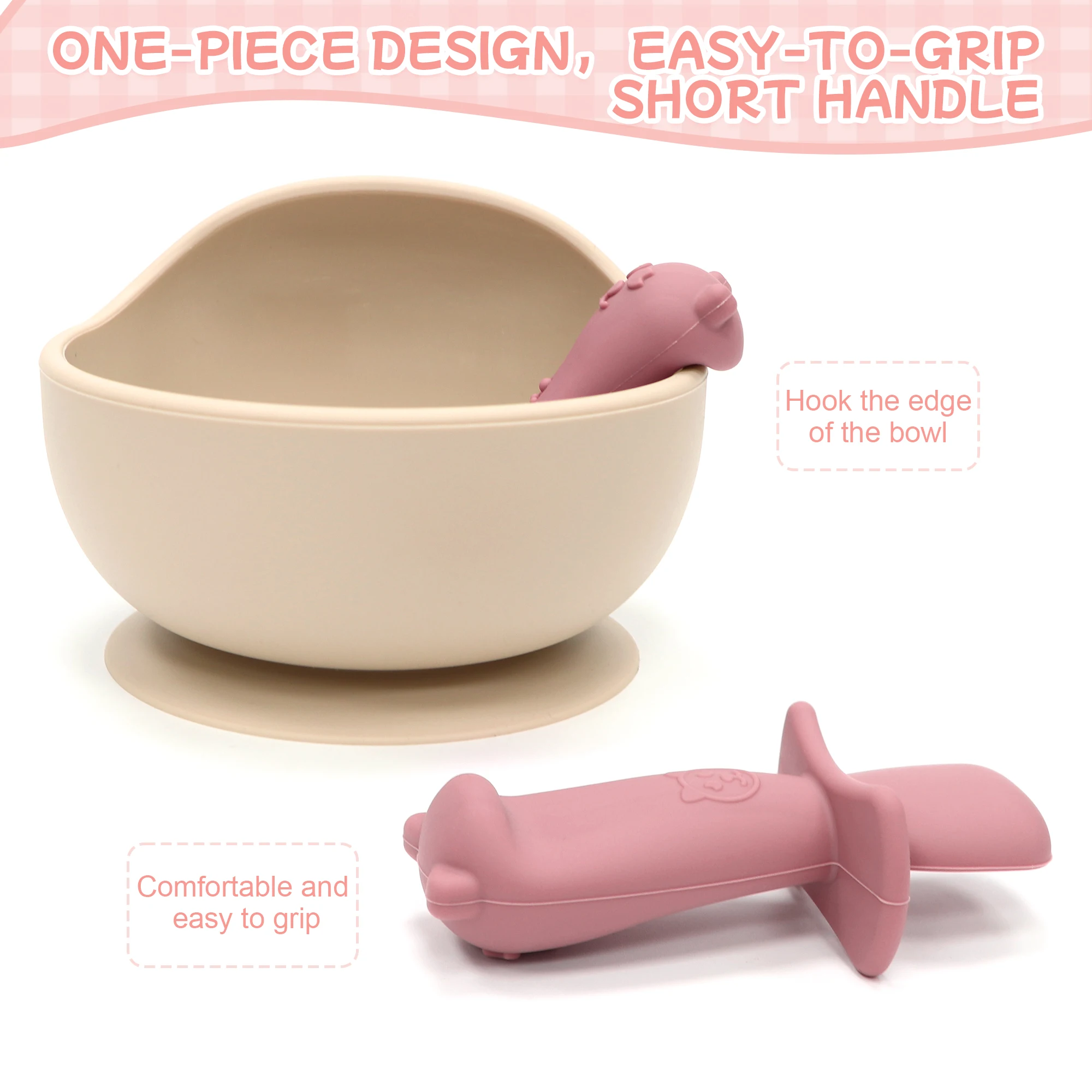 3-piece silicone baby spoon set, feeding supplies for babies in the first stage of self-feeding, with anti-choking design.