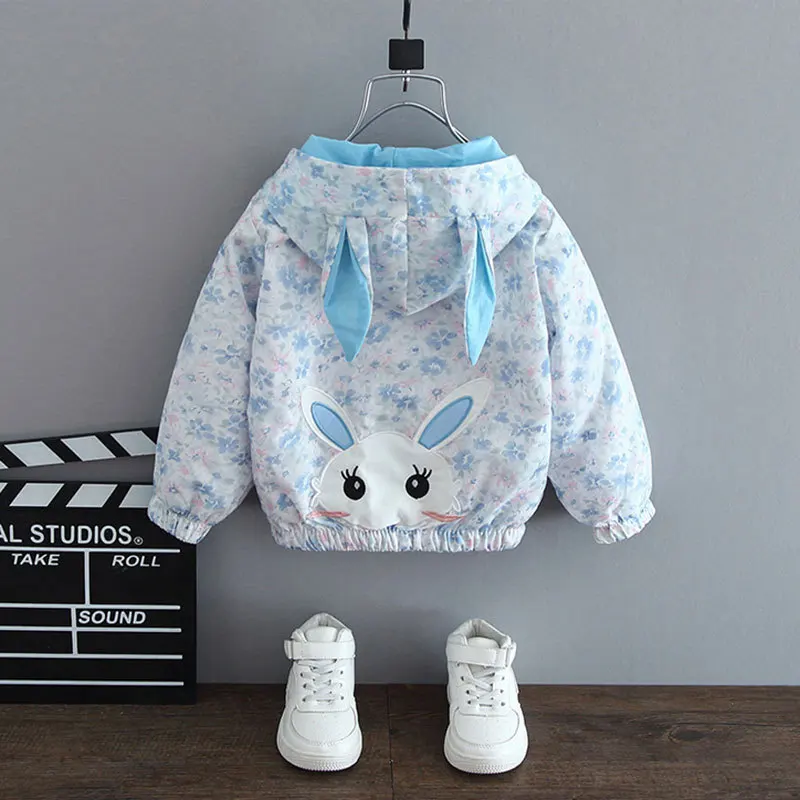 

Children Cartoon Print Zip Jacket Hooded Trench Girl's Lightweight Rain Jacket Light Windbreaker