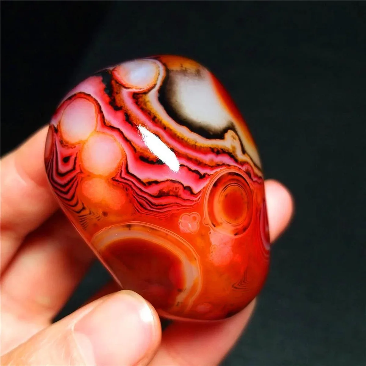 Sunset Tone River Stone Banded Agate, Tumbled Polished Stone, Crystal Display, Natural Stone, Table Display, Desk Decor
