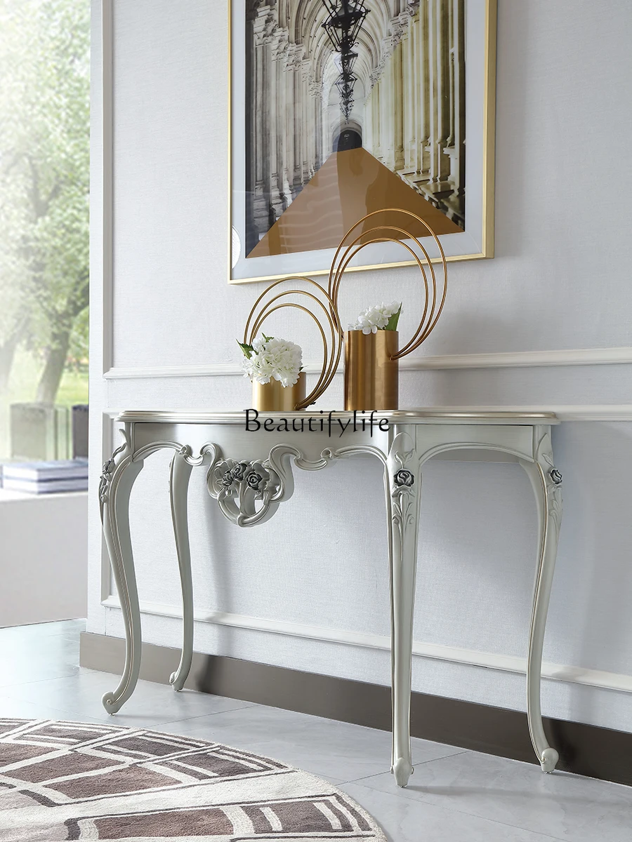 

French light luxury home solid wood entrance table European villa large flat floor entrance door against the wall entrance table
