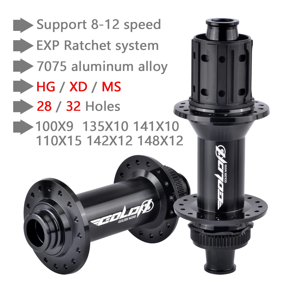 GOLDIX Bicycle Hub 28 Holes Thru Axle/Quick Release Version Mountain Bike Hub HG/XD/MS 135X10 141X10 148X12 EXP Ratchet System