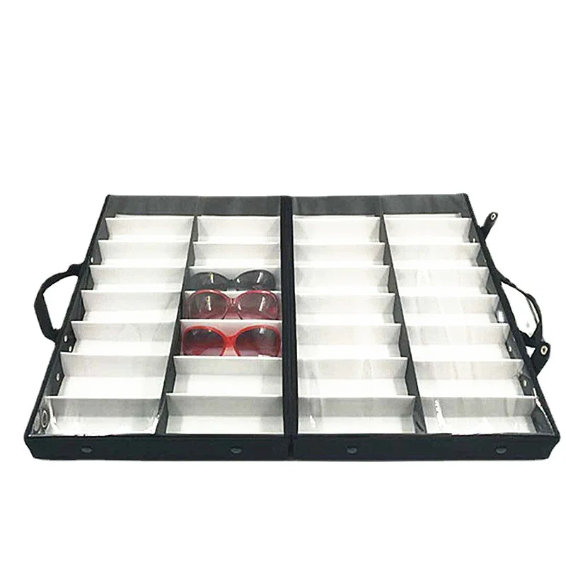 

PVC transparent cover glasses storage box, portable 32 pairs of sunglasses suitcase, street stall glasses display box