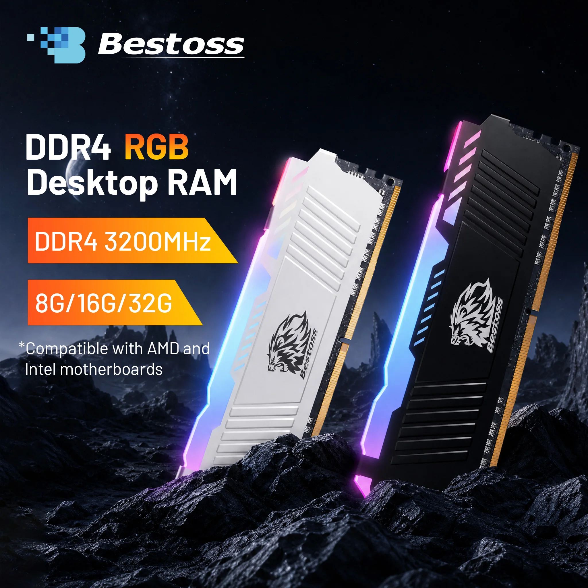 

Bestoss RGB Memoria DDR4 8GB 16GB 32GB(2x16GB) XMP 2.0 3200MHz CL18 288pin 1.2V Dual-channel DIMM Memory RAM For Desktop PC